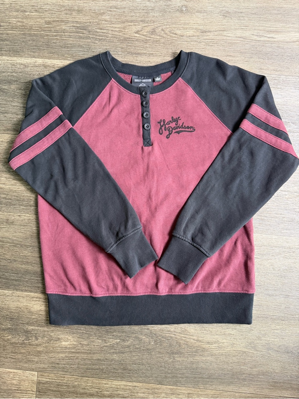 Harley-Davidson Women’s Two-Tone Burgundy and Black Henley Sweatshirt